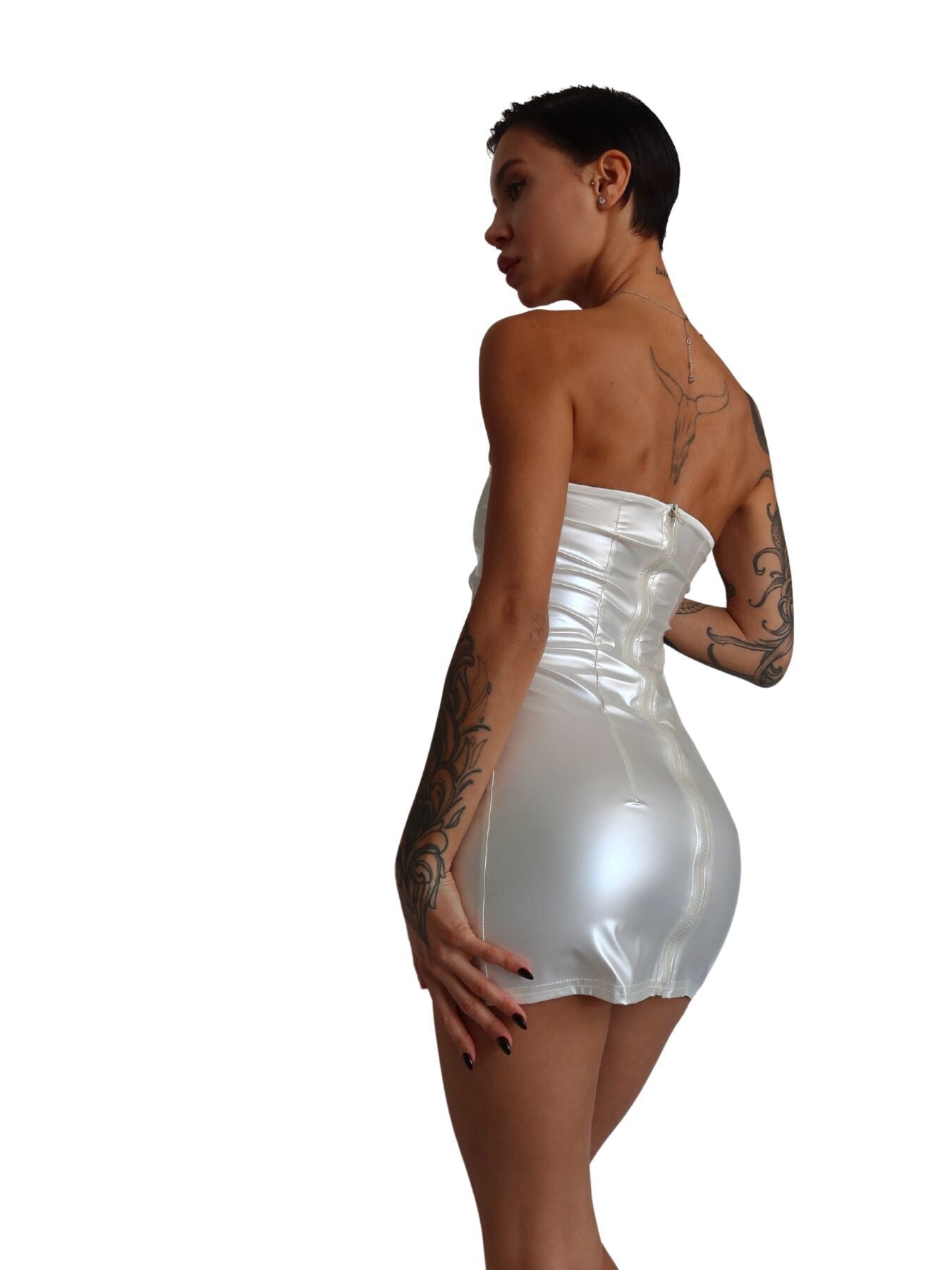 Мінісукня D&A, M, white, nylon-lycra відкриті плечі з блискавкою на всю довжину