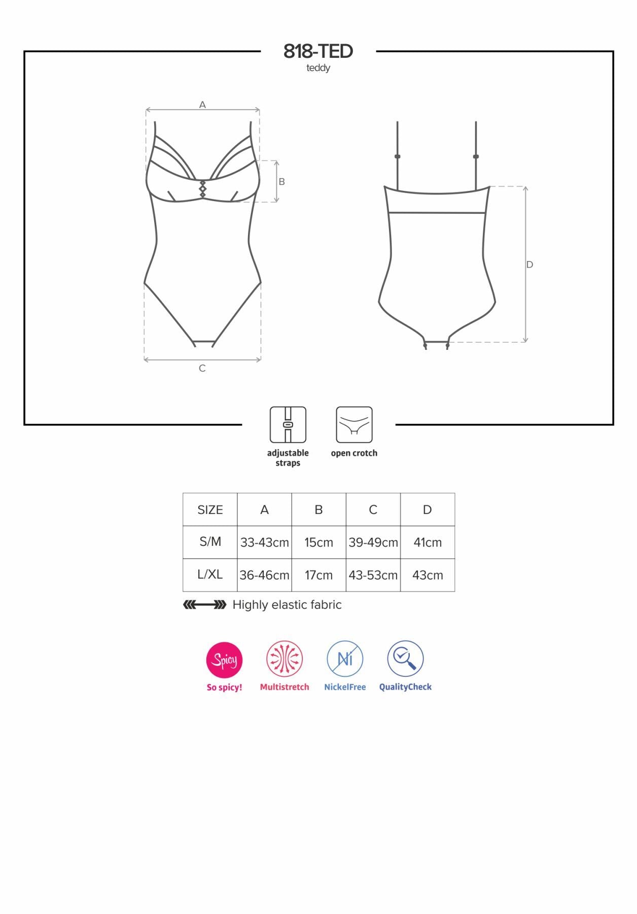 Мереживне боді з доступом Obsessive 818-TED-1 teddy XS/S, чорне