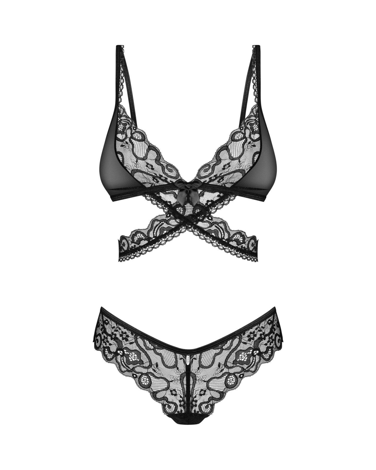 Комплект Obsessive Blomentis 2-pcs set, M/L, мереживний, ліф із зав’язками на спині, трусики-сліпи