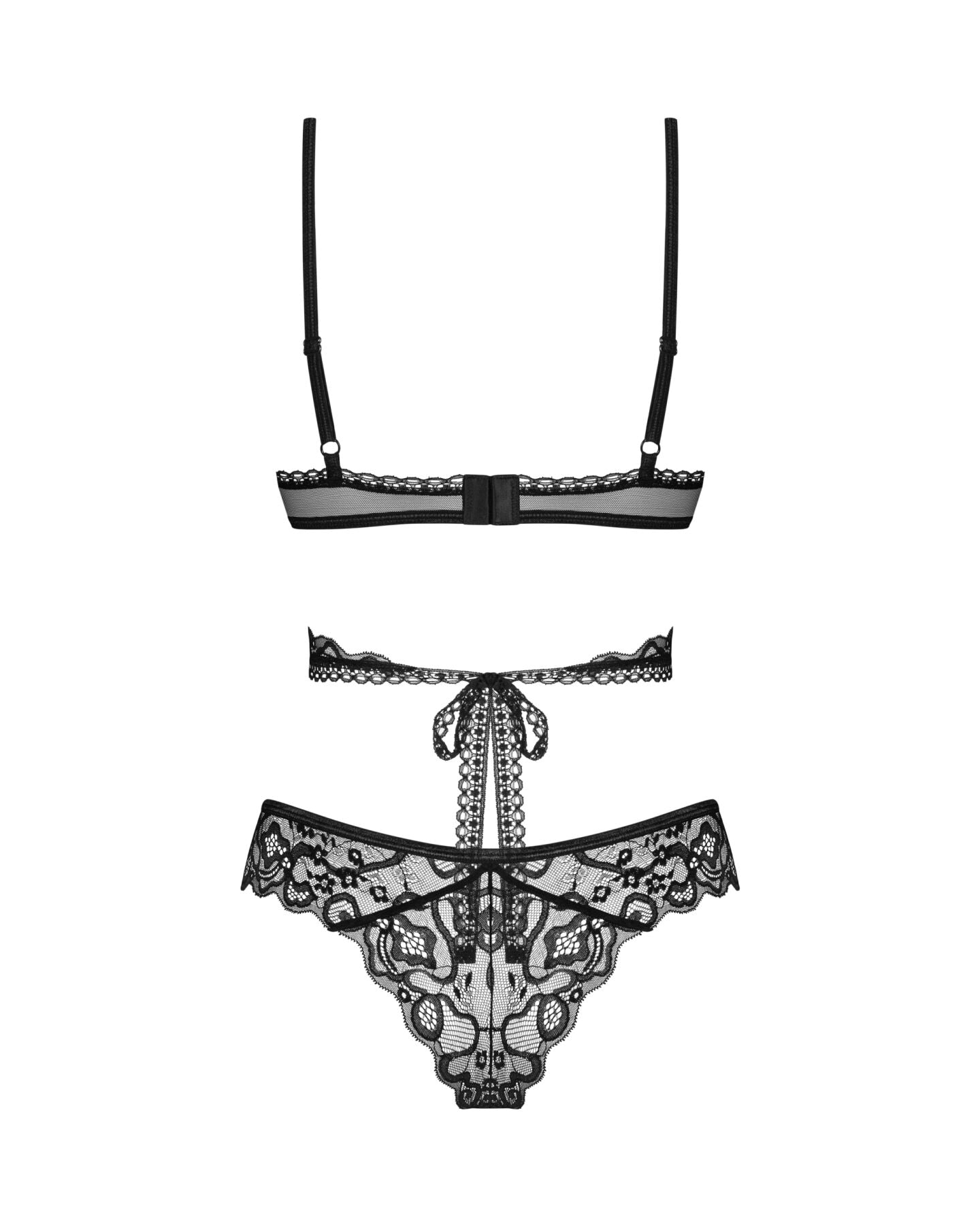Комплект Obsessive Blomentis 2-pcs set, M/L, мереживний, ліф із зав’язками на спині, трусики-сліпи