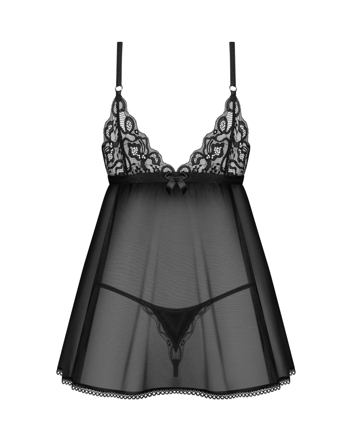 Сорочка бебі-дол Obsessive Blomentis babydoll & thong, XL/2XL, мереживний ліф, стрінги в комплекті