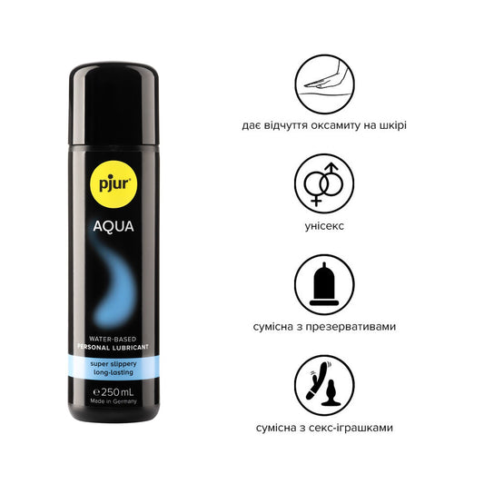 Лубрикант на водній основі pjur Aqua 250 мл, ефект оксамитової шкіри без прилипання