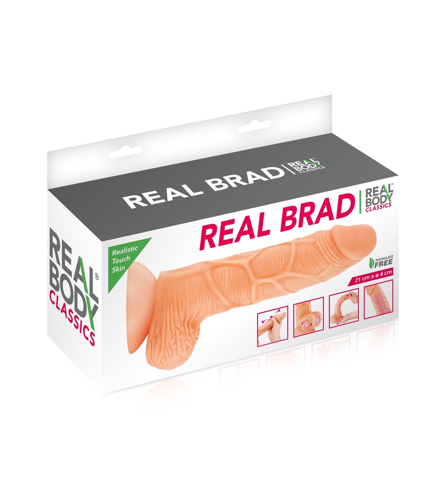 Фалоімітатор із рухомою крайньою плоттю Real Body — Real Brad, діаметр 4 см, TPE