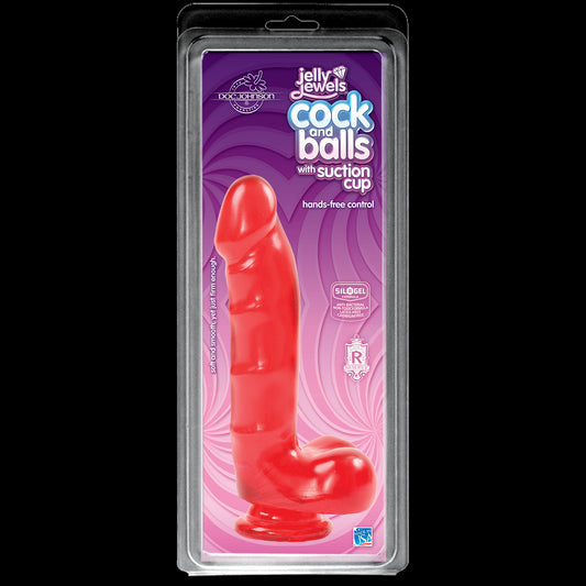 Фалоімітатор Doc Johnson Jelly Jewels Cock&Balls Red, діаметр 3,6 см, антибактеріальний ПВХ