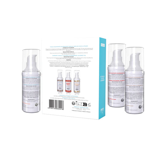 Набір розігрівальних  масажних олій EXSENS Lets Travel (3х30 мл): кокос, полуниця і ваніль