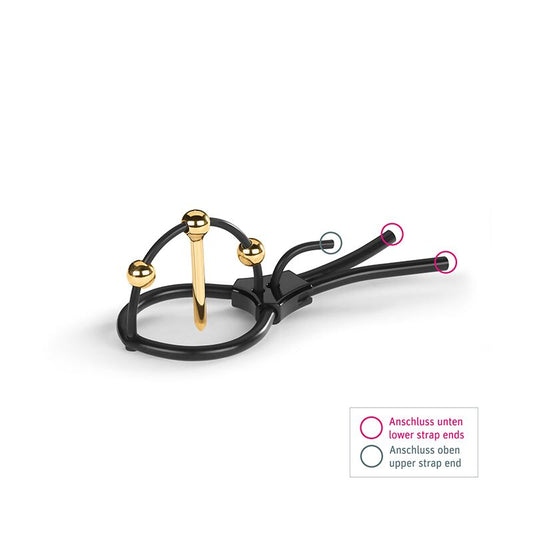 Утяжка для пеніса Mystim Plunging Pete, позолочена, з двома кульками і коротким уретральним зондом