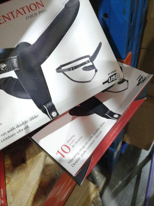 Подвійний страпон з вібрацією Fetish Tentation Vibrating Strap-On with Double Dildo (м'ята упаковка!!!)