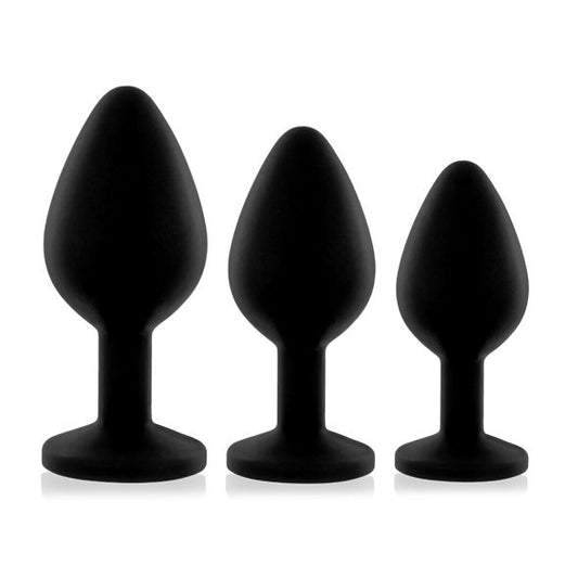 Набір силіконових анальних пробок із кристалом Rianne S: Booty Plug Set Black, діаметр 3,2см, 3,5см, 4,2см