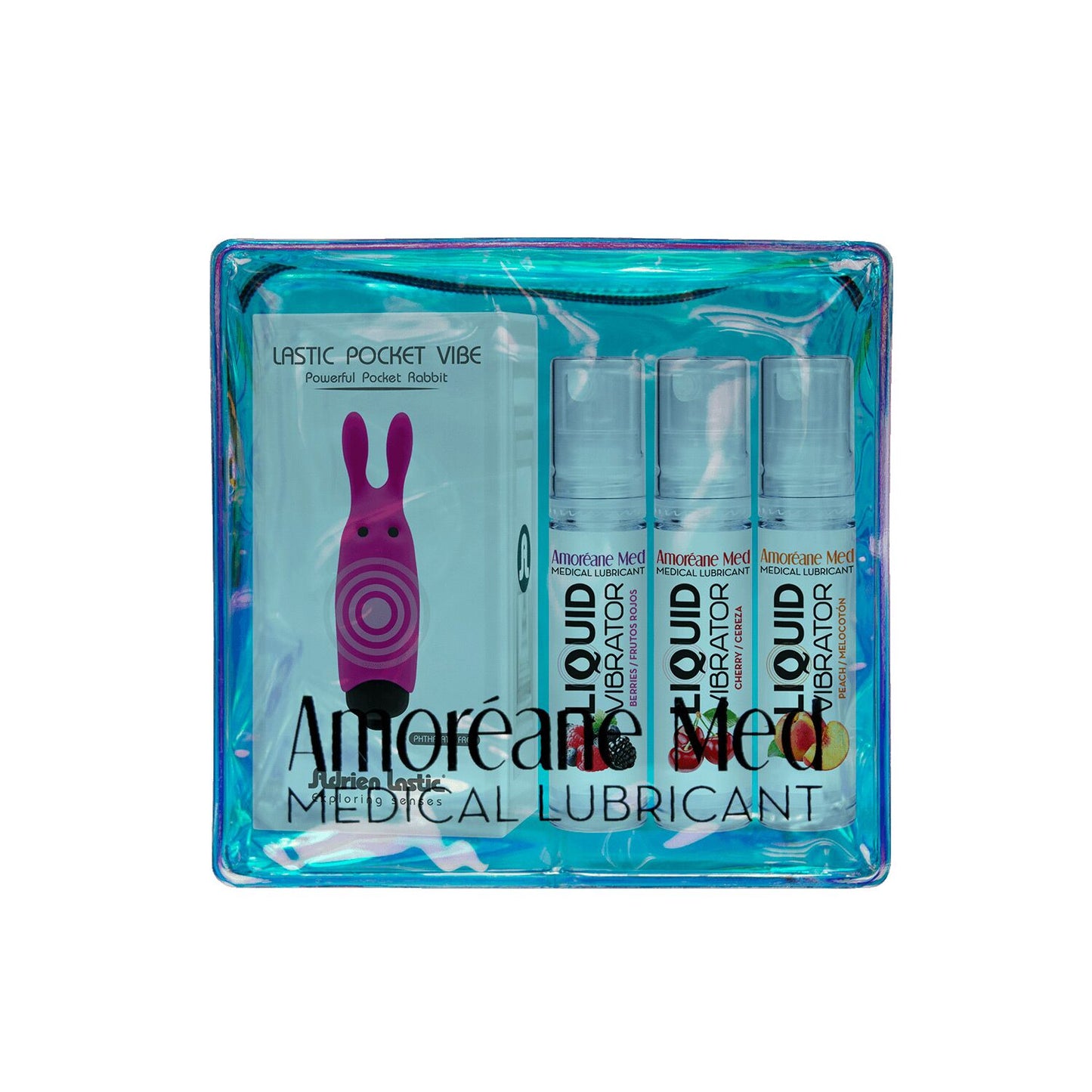 Набір з 3-х смаків стимулювального лубриканта Amoreane Med (3х10мл) та віброкулі Adrien Lastic Pink