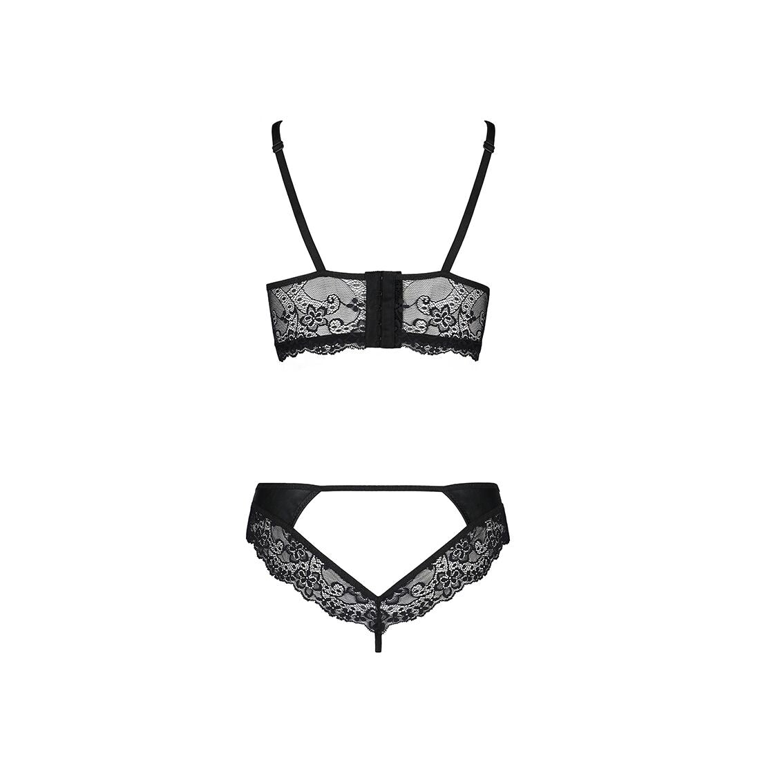 Комплект з еко-шкіри та мережива Passion LOONA SET L/XL, black, бра і трусики