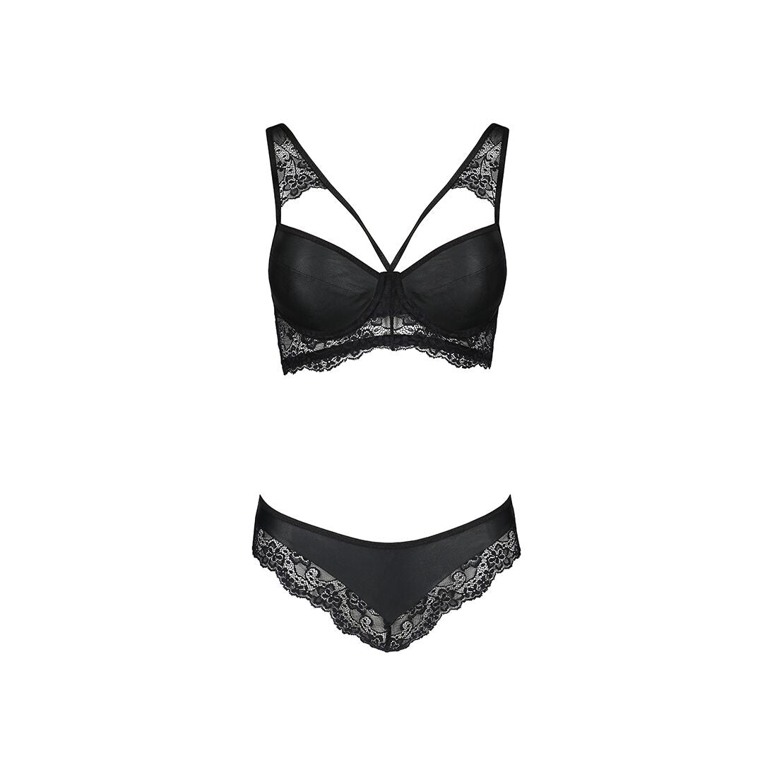Комплект з еко-шкіри та мережива Passion LOONA SET S/M, black, бра і трусики