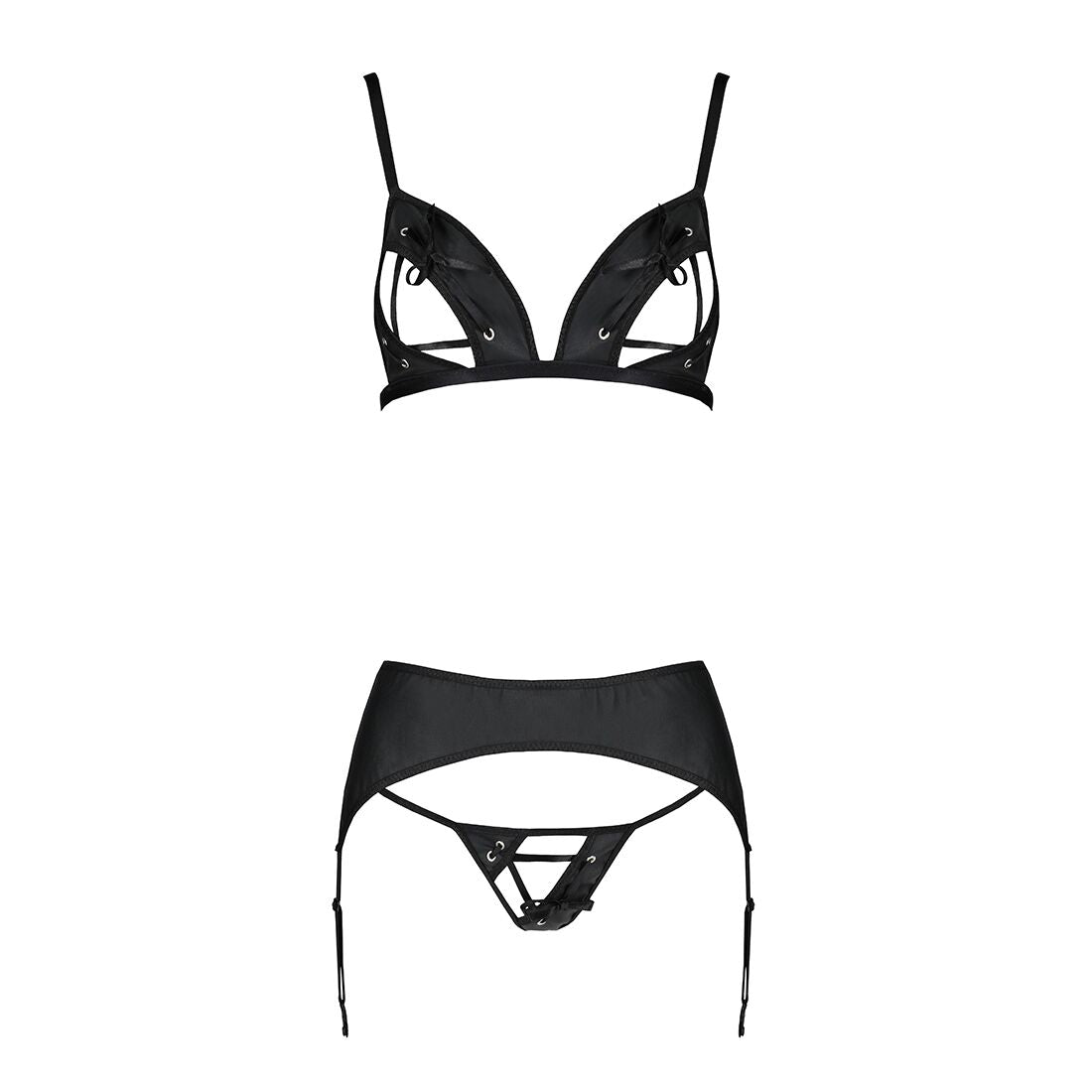 Комплект з екошкіри Passion MILEY SET XXL/XXXL, black, трусики, бюстгальтер, пояс для панчіх