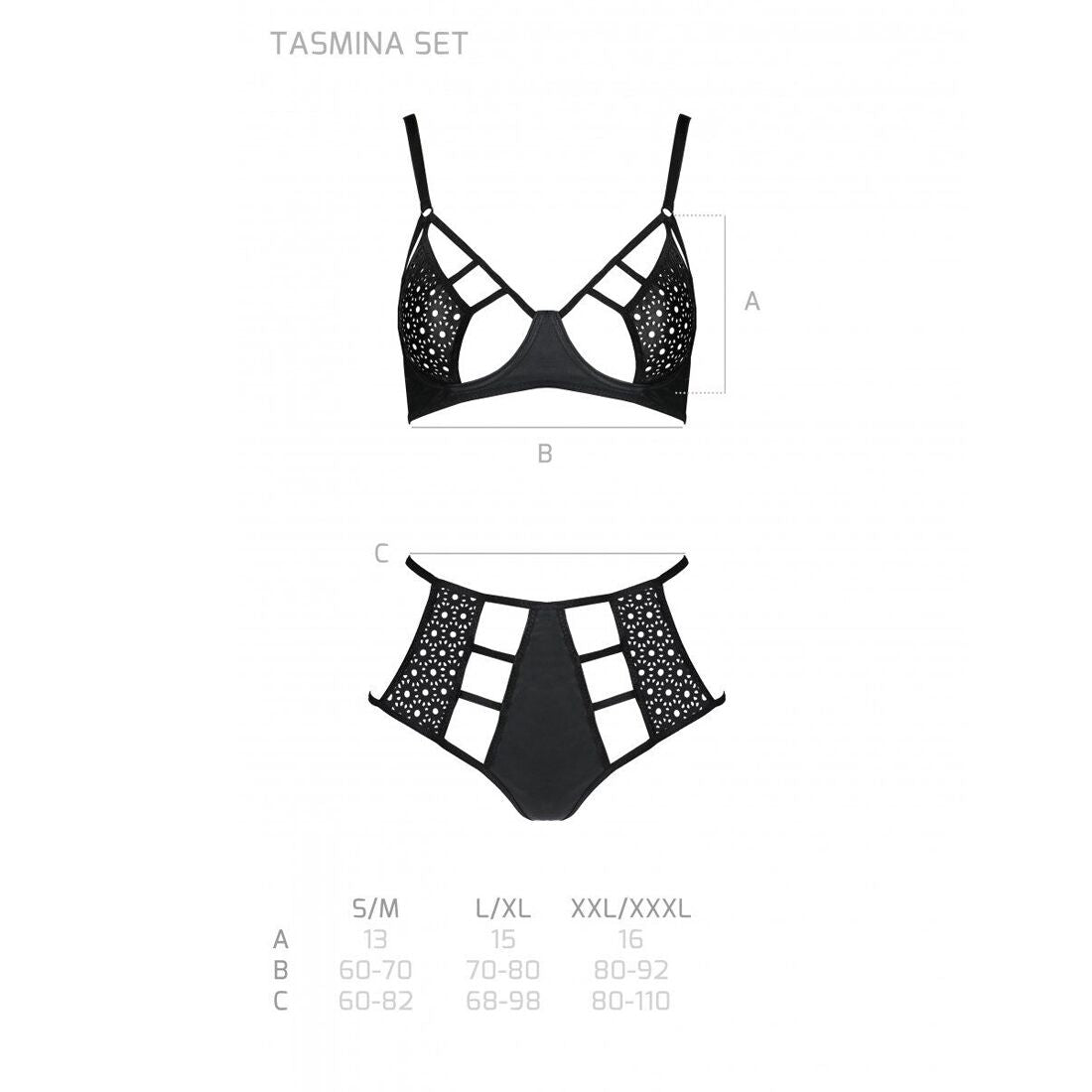Розпродаж!!! Комплект з екошкіри Passion Tamaris Set black S/M, бюстгальтер та трусики
