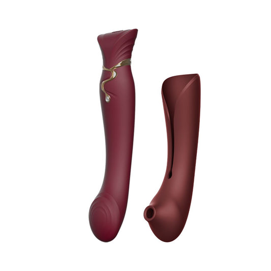 Смартвібратор 3в1 Zalo — Queen Set Wine Red, пульсівна перлина та вакуум, кристал Swarovski
