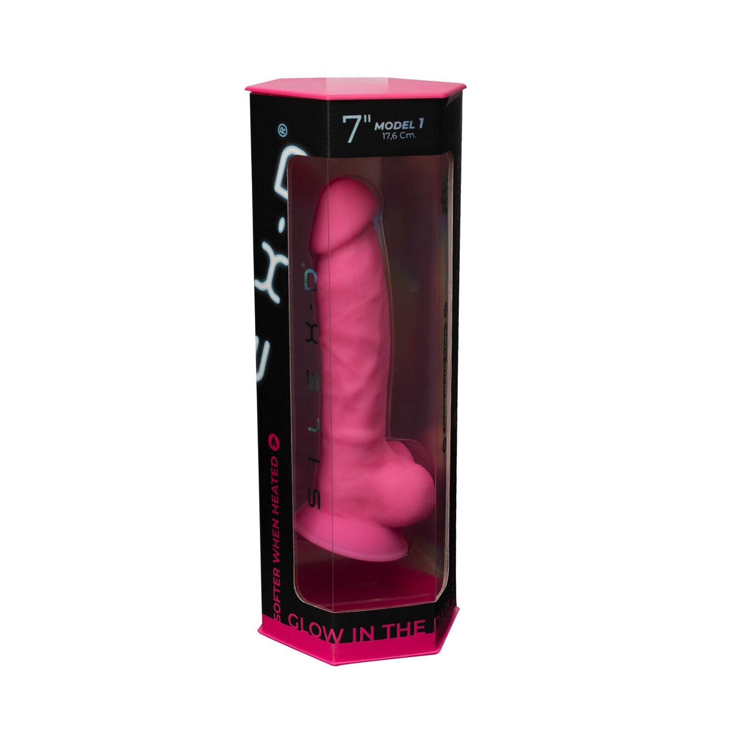 Фалоімітатор SilexD Johnny Pink Glow in the dark, двошаровий, силікон+Silexpan, діаметр 3,5см