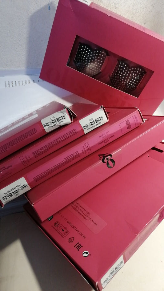 Накладки-серця на соски зі стразами Obsessive A750 nipple covers, чорні (м'ята упаковка!!!)