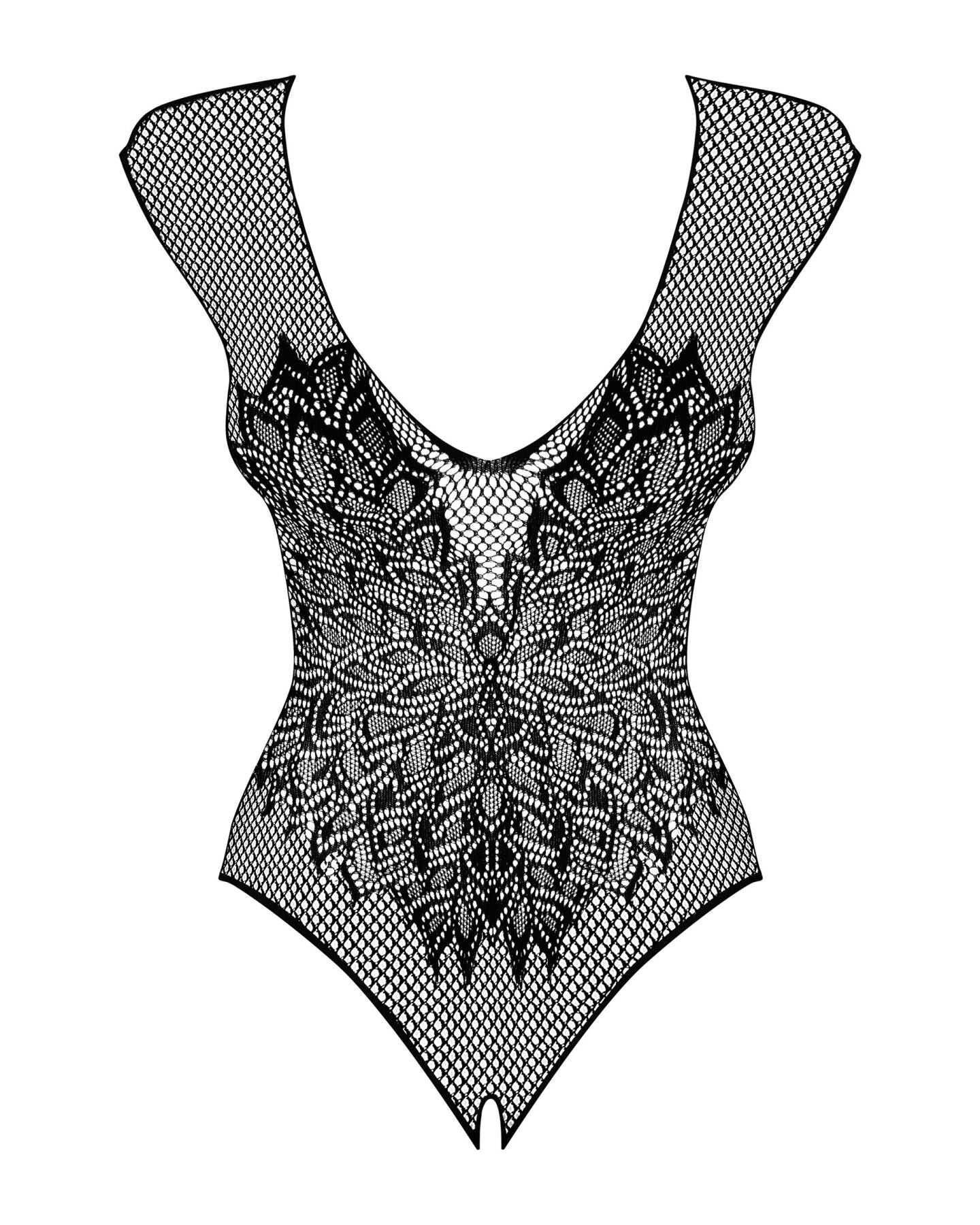Бодістокінг із великої сітки з мереживом Obsessive B112 teddy S/M/L, чорний, з доступом