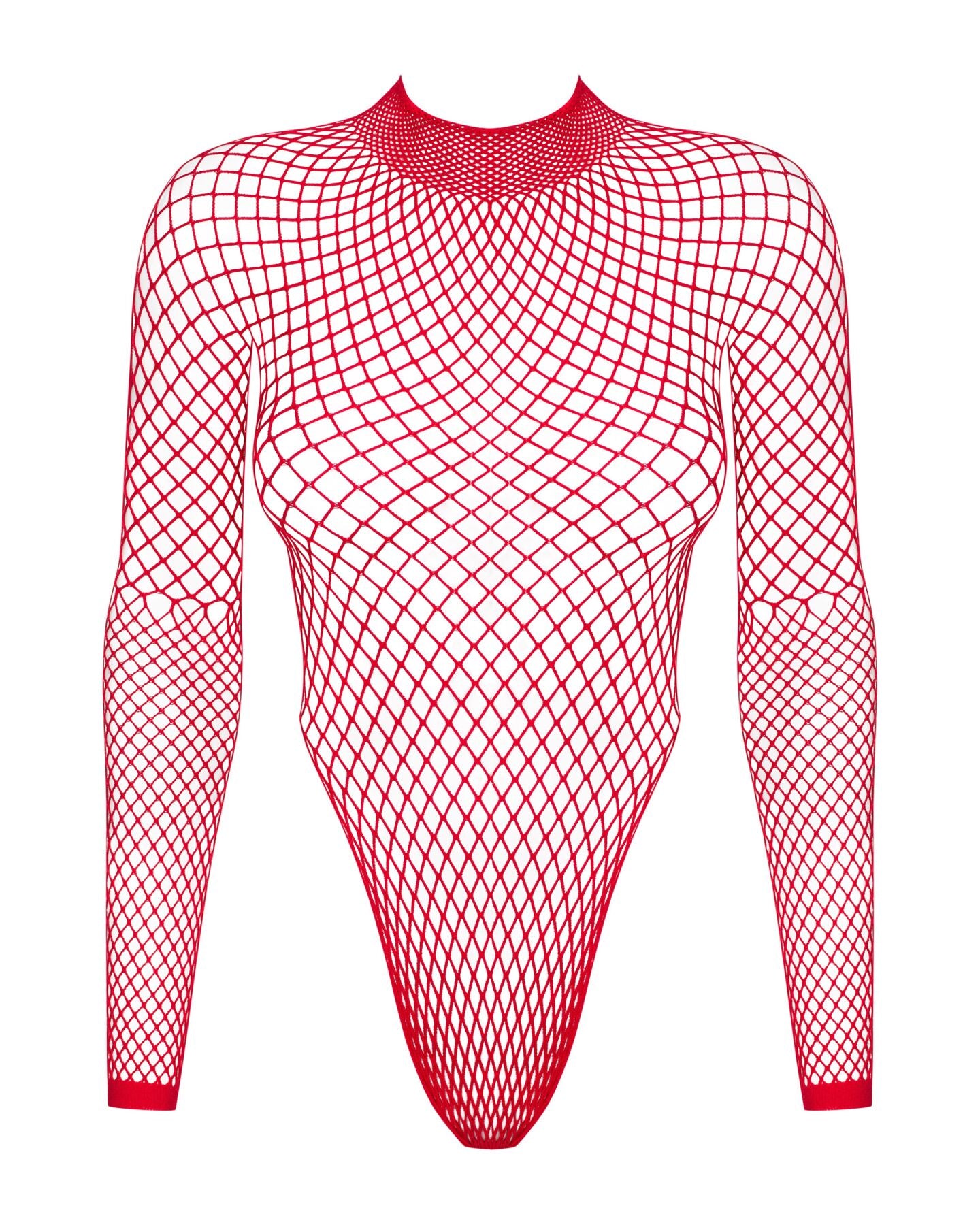 Сітчастий бодістокінг із довгим рукавом Obsessive B126 teddy red XL/XXL, червоний