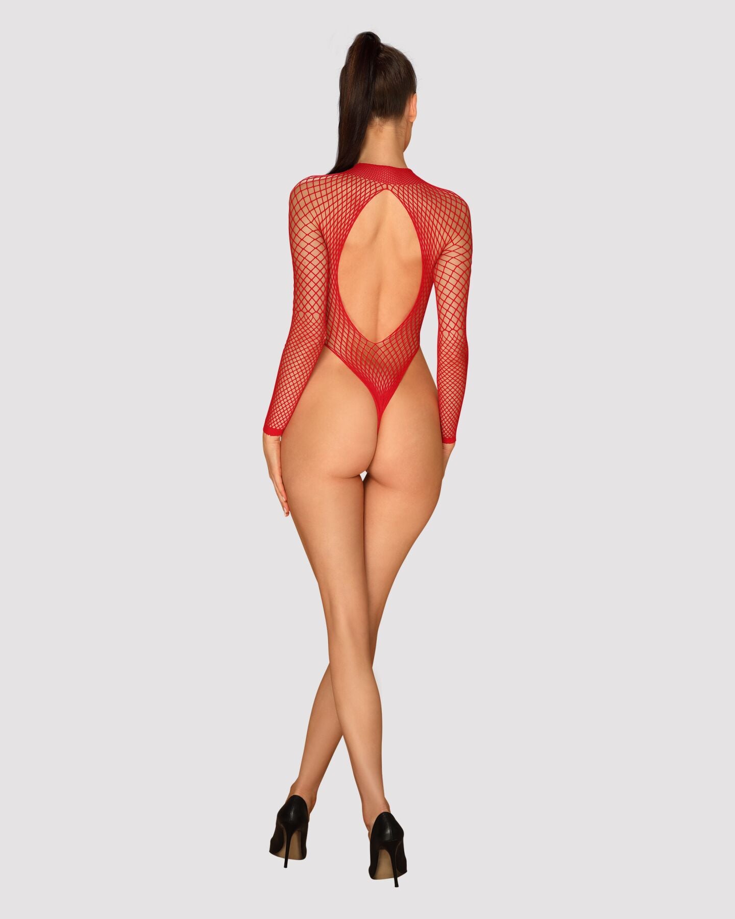 Сітчастий бодістокінг із довгим рукавом Obsessive B126 teddy red XL/XXL, червоний