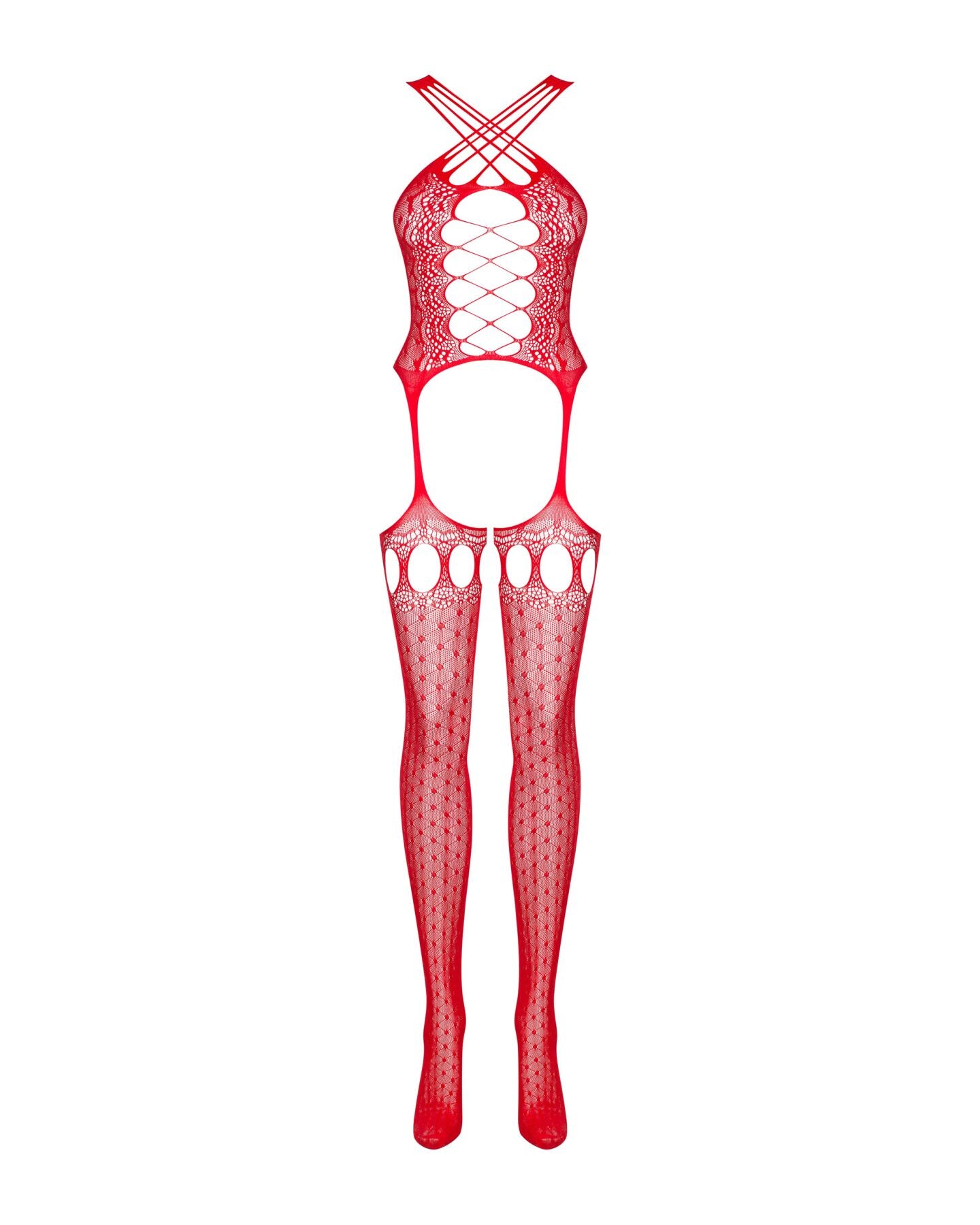 Бодістокінг Obsessive Bodystocking G313 S/M/L red, шнурівка, геометричний декор