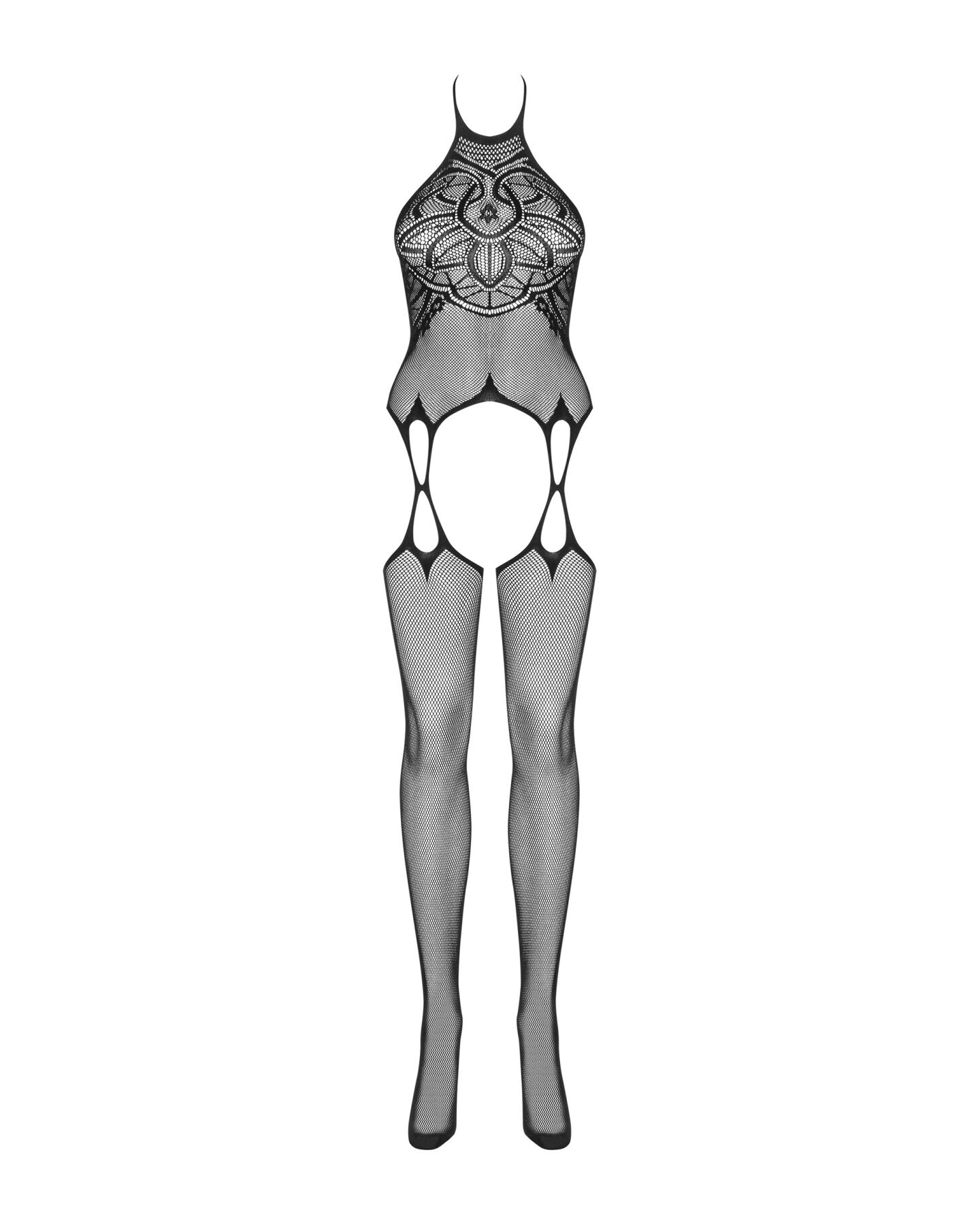 Бодістокінг Obsessive Bodystocking G316 S/M/L, квітковий декор, схрещені підв’язки