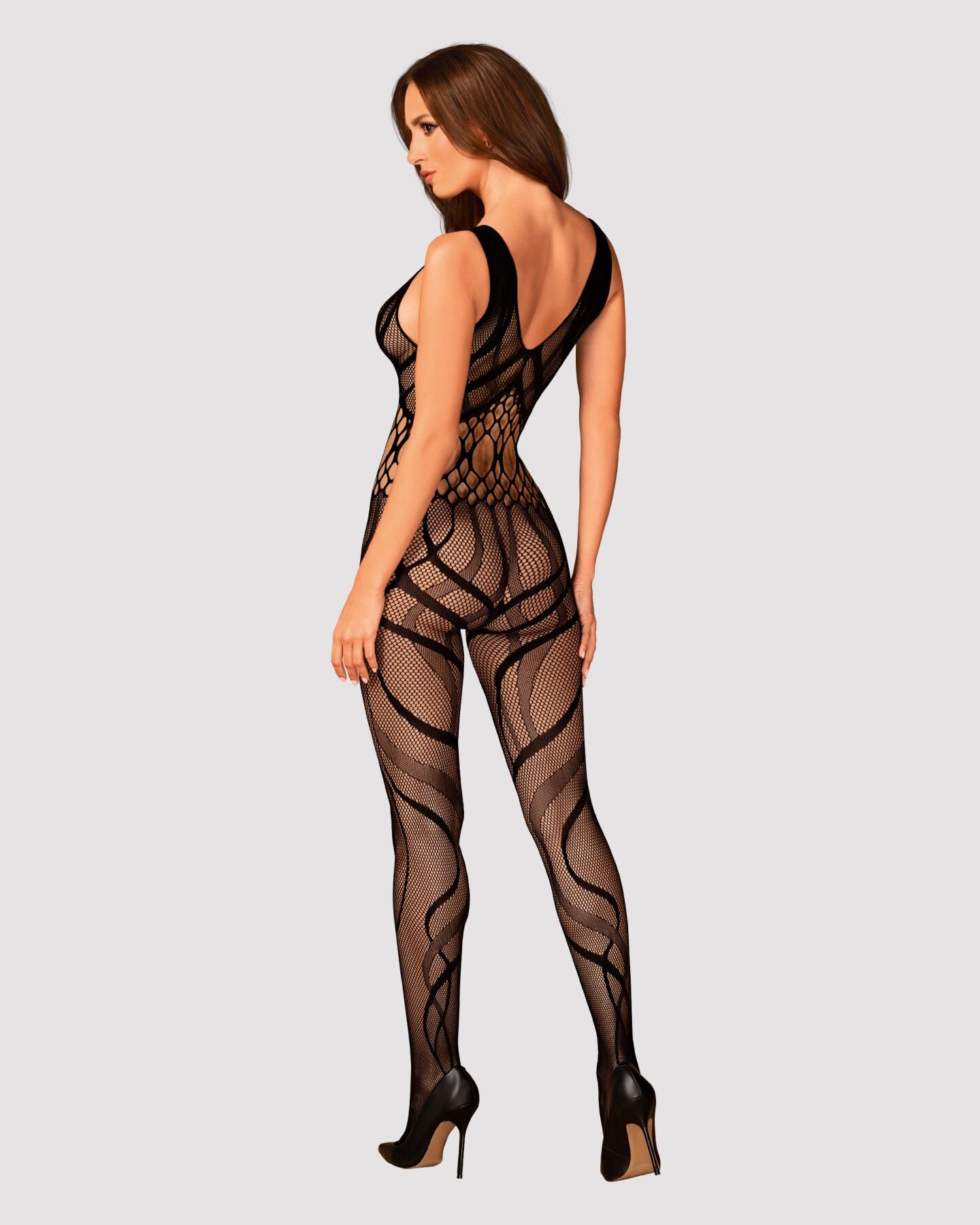 Сітчастий бодістокінг з вирізами та малюнком Obsessive Bodystocking G328 S/M/L, чорний, комбінезон
