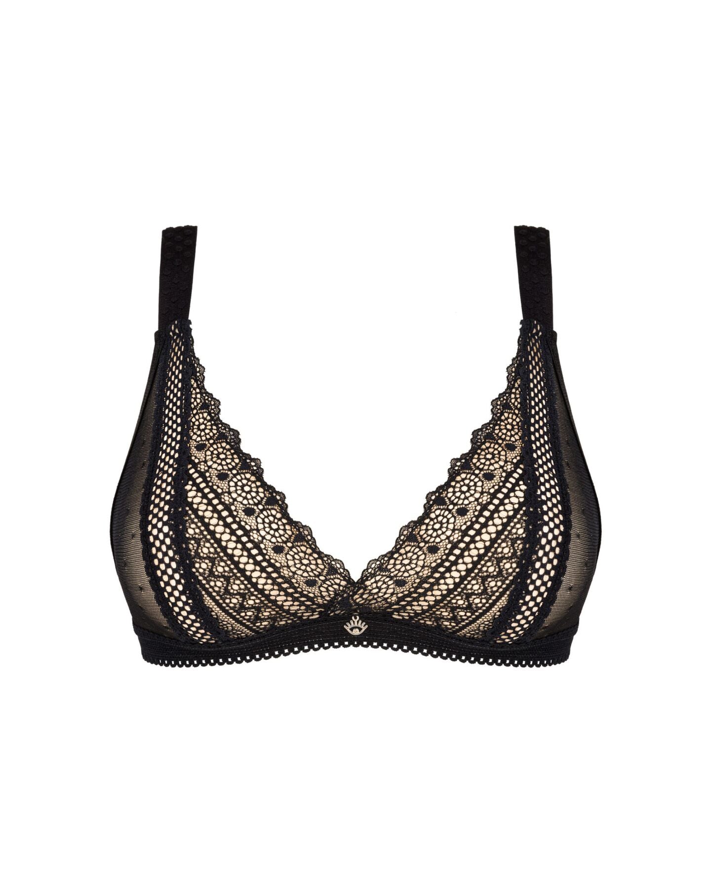 Мереживний бюстгальтер із трикутною чашкою Obsessive Estiqua bra XS/S, чорний, широкі лямки