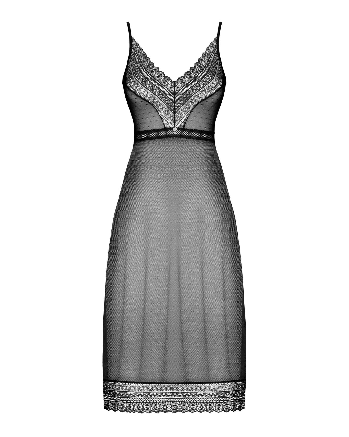Напівпрозора довга сорочка Obsessive Estiqua chemise M/L, чорний, асиметричний крій