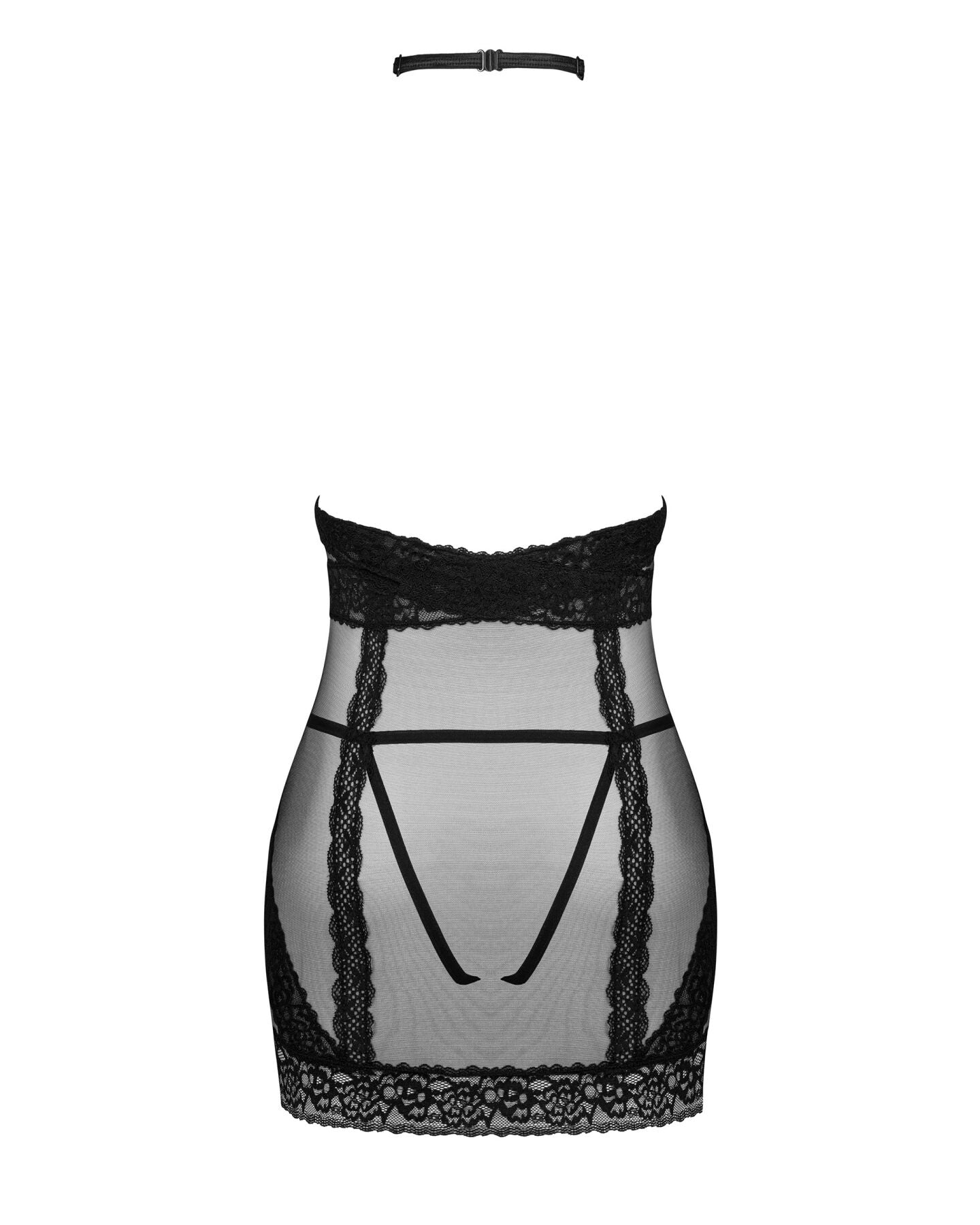Напівпрозора сорочка з відкритими грудьми Obsessive Lacrisia chemise M/L, чорна, з чокером
