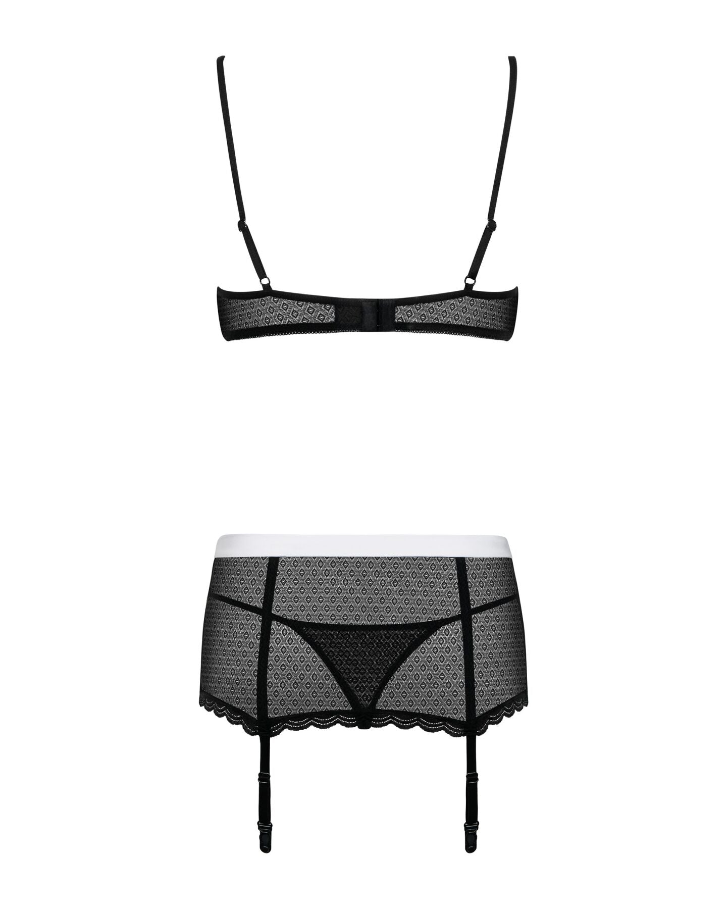 Еротичний костюм покоївки Obsessive Maidme set 5pcs S/M, бюстгальтер, пояс з фартухом, панчохи
