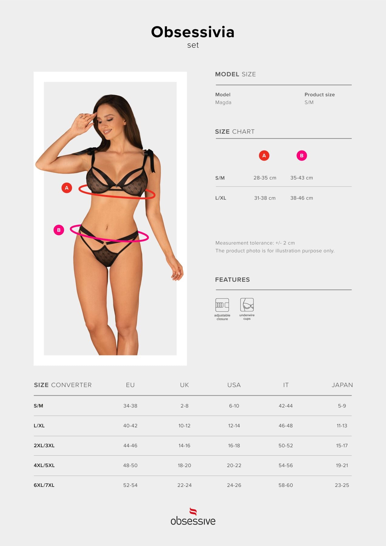 (SALE) Напівпрозорий еротичний комплект Obsessive Obsessivia 2-pcs set black L/XL, бюстгальтер та трусики,