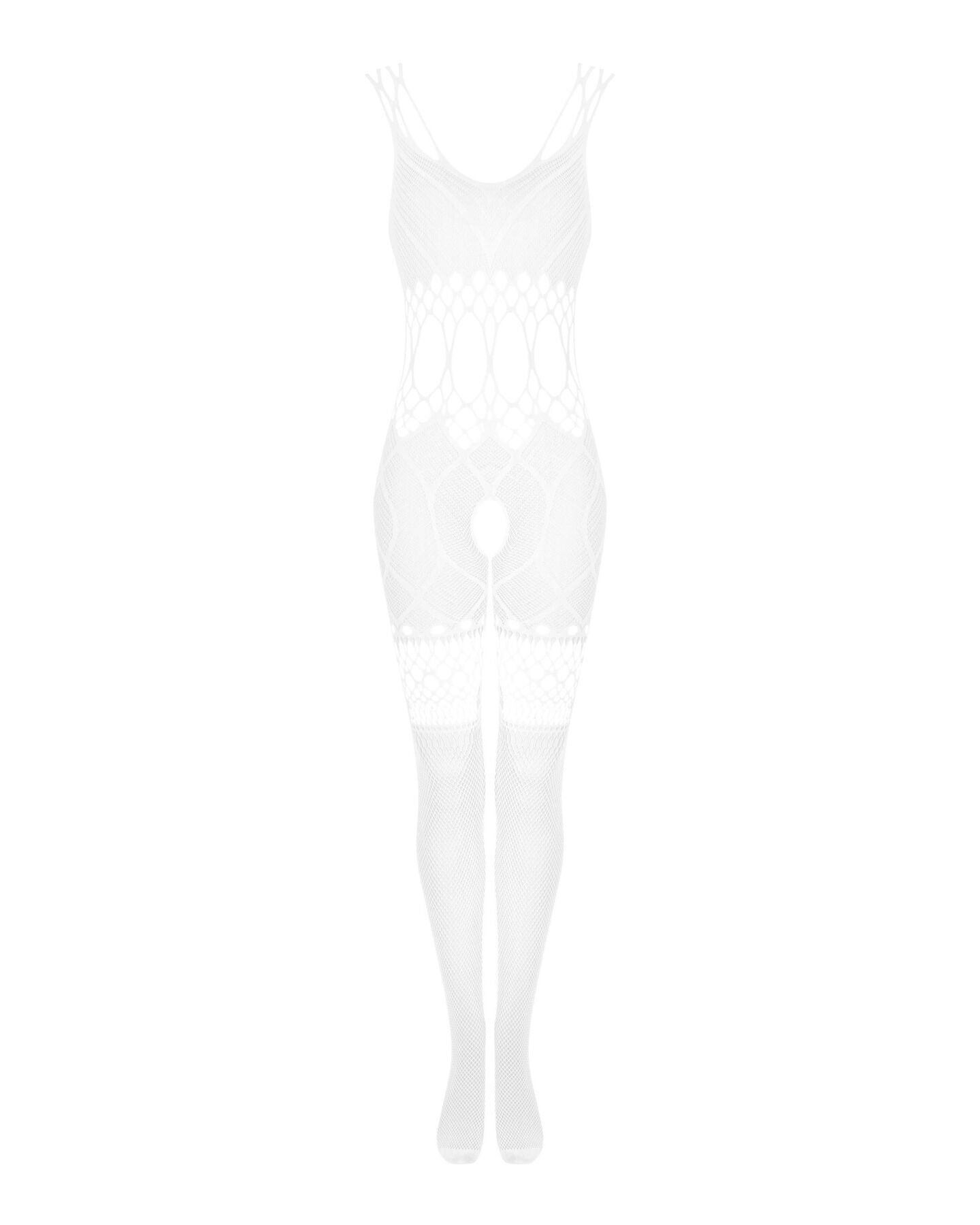 Сітчастий бодістокінг з імітацією топа та шортів Obsessive Bodystocking G330 S/M/L, white, з доступо