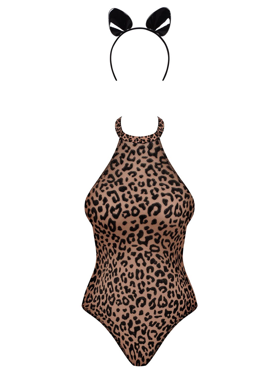 Еротичний костюм леопарда Obsessive Leocatia teddy S/M, боді, обруч з вушками