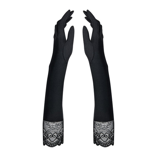 Високі рукавички з каменями та мереживом Obsessive Miamor gloves, black