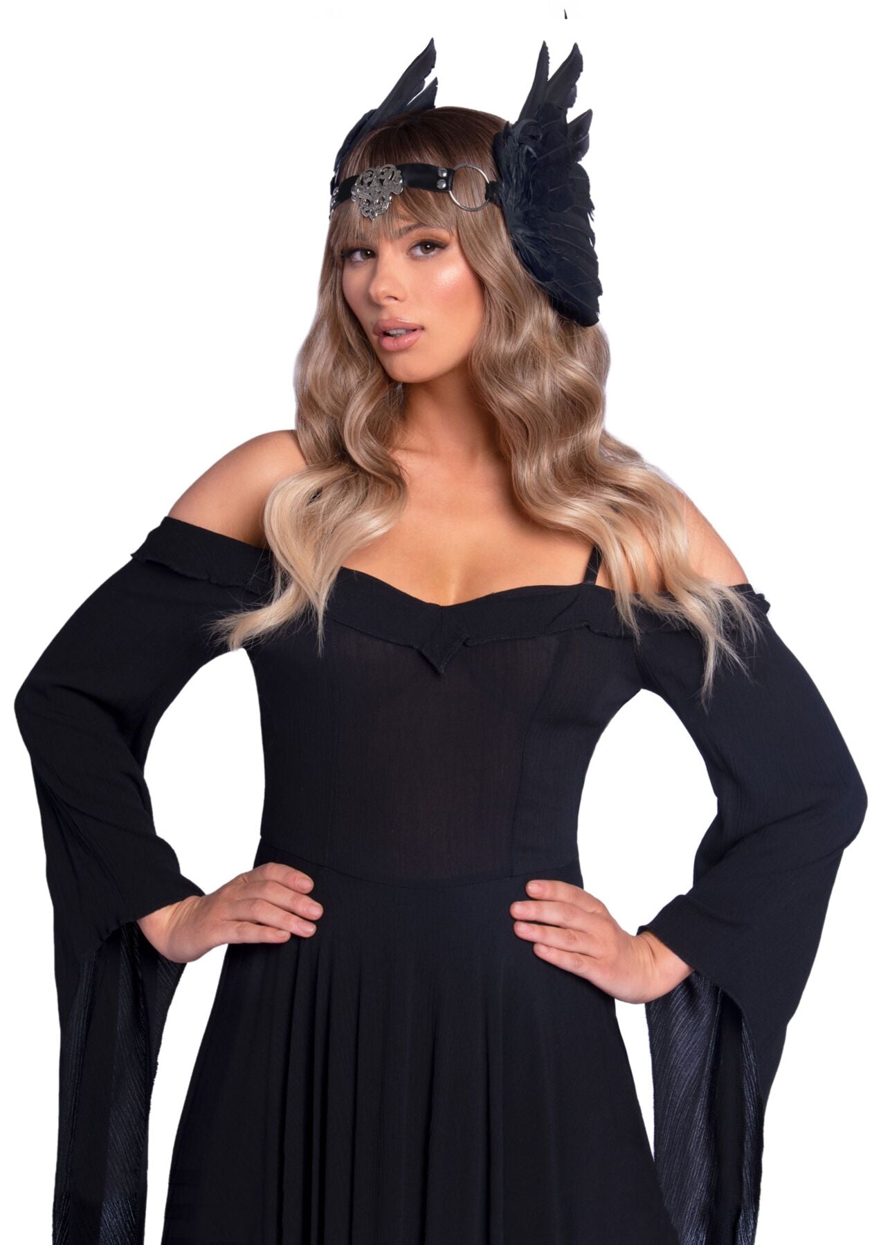 Пов’язка на голову з крилами Leg Avenue Feather headband Black, пір’я та натуральна шкіра