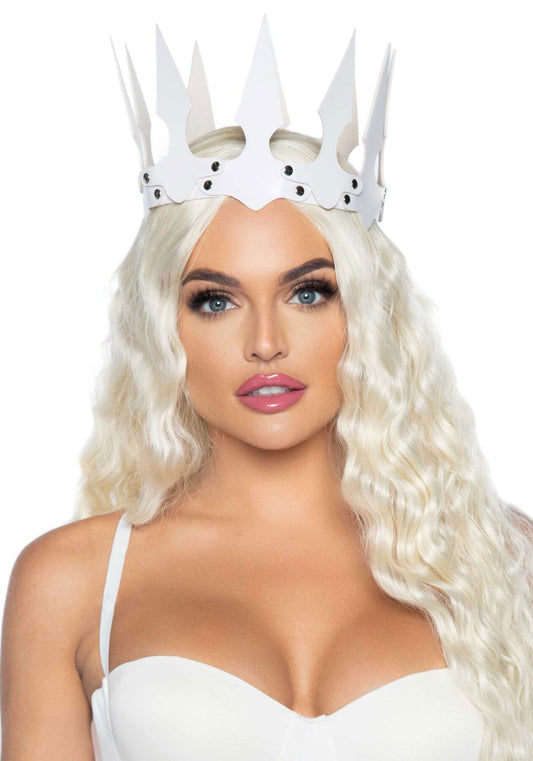Корона злої королеви Leg Avenue Faux leather spiked crown White, штучна шкіра, заклепки