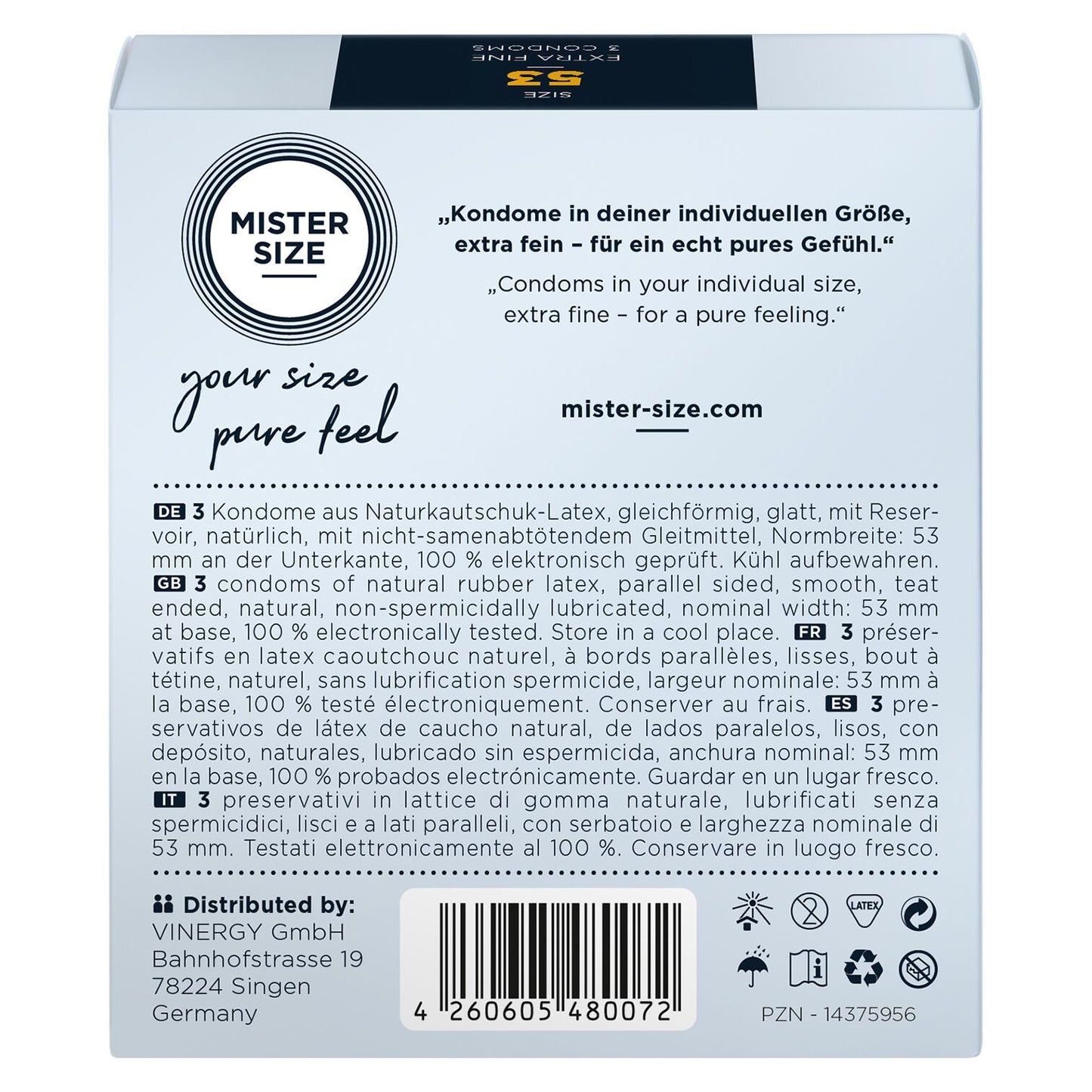 Розпродаж!!! Презервативи Mister Size - pure feel - 53 (3 шт) (термін 05.2026)