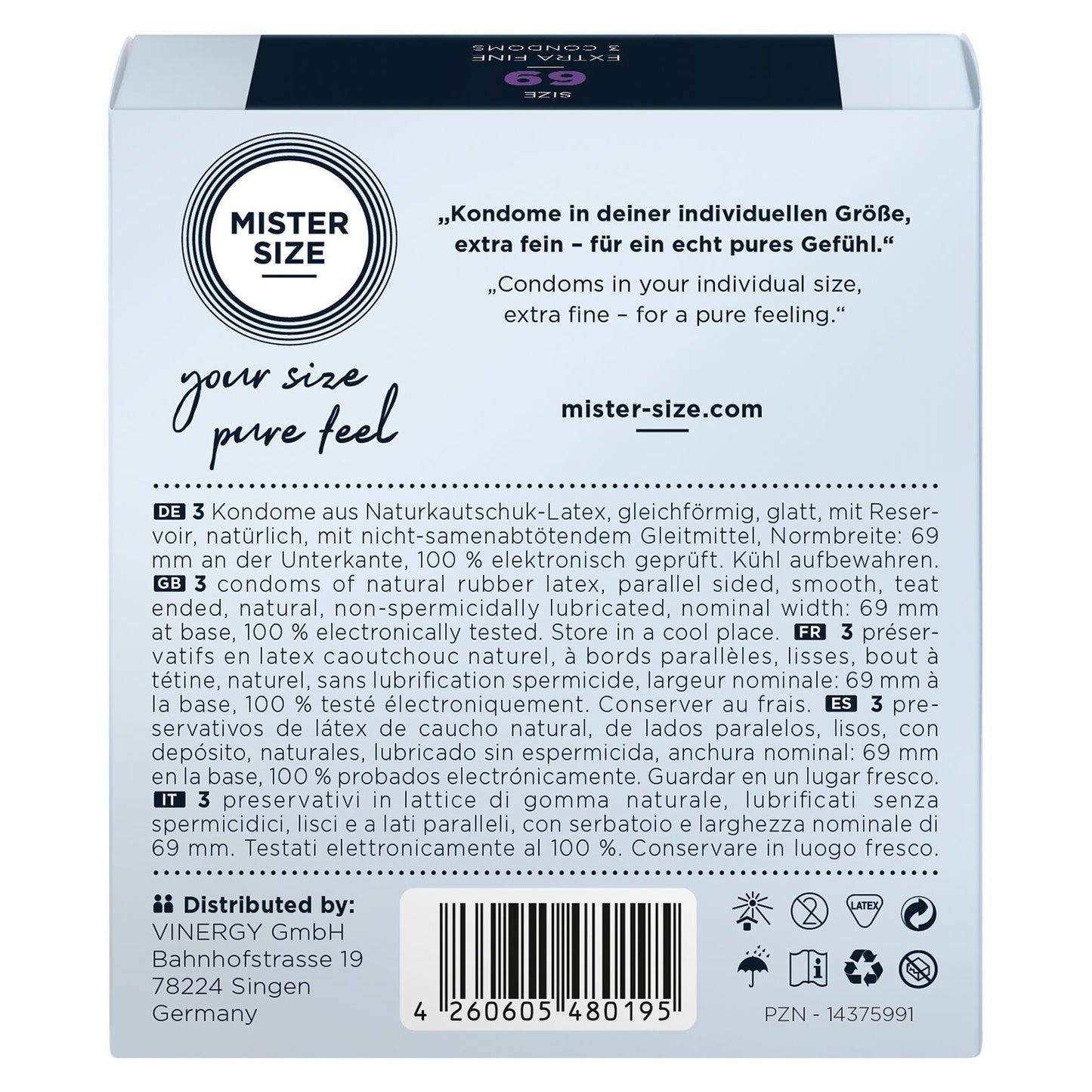 Розпродаж!!! Презервативи Mister Size - pure feel - 69 (3 condoms) (термін 04.2026)