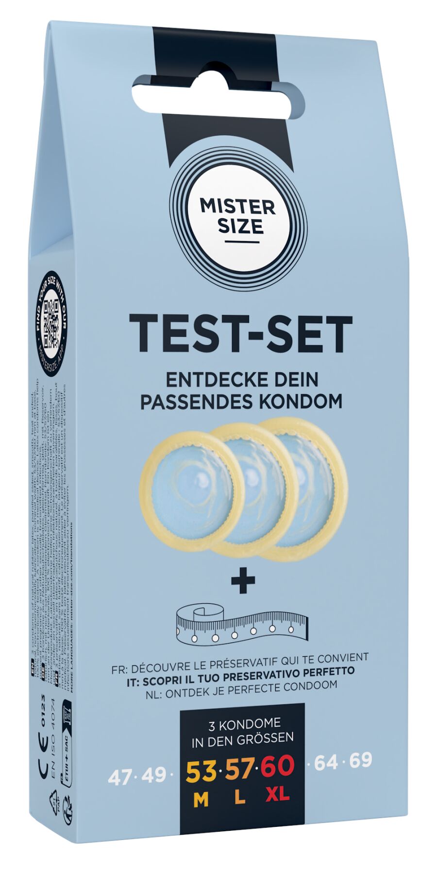 Набір презервативів Mister Size test-set 53–57–60, 3 розміри + лінійка, товщина 0,05 мм
