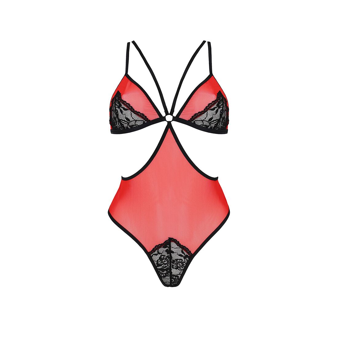 Напівпрозоре боді з мереживом Passion PEONIA BODY S/M red