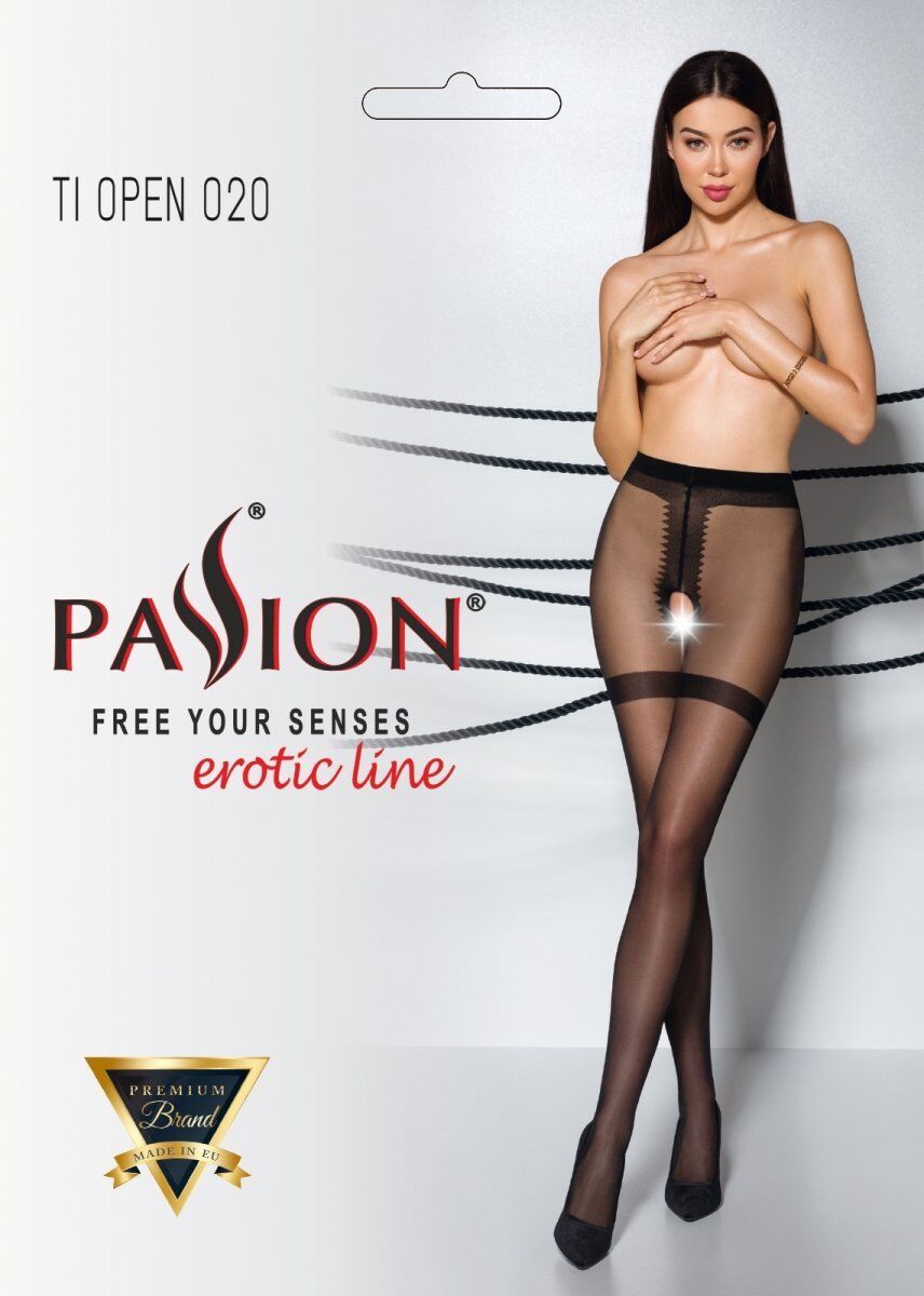 Колготки з відкритим доступом, імітація панчіх Passion TIOPEN 020 black 3/4 (20 den)