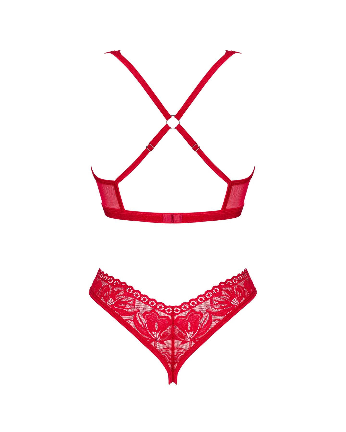 Комплект білизни Obsessive Lacelove cupless 2-pcs set XS/S Red, відкритий доступ, відкриті груди