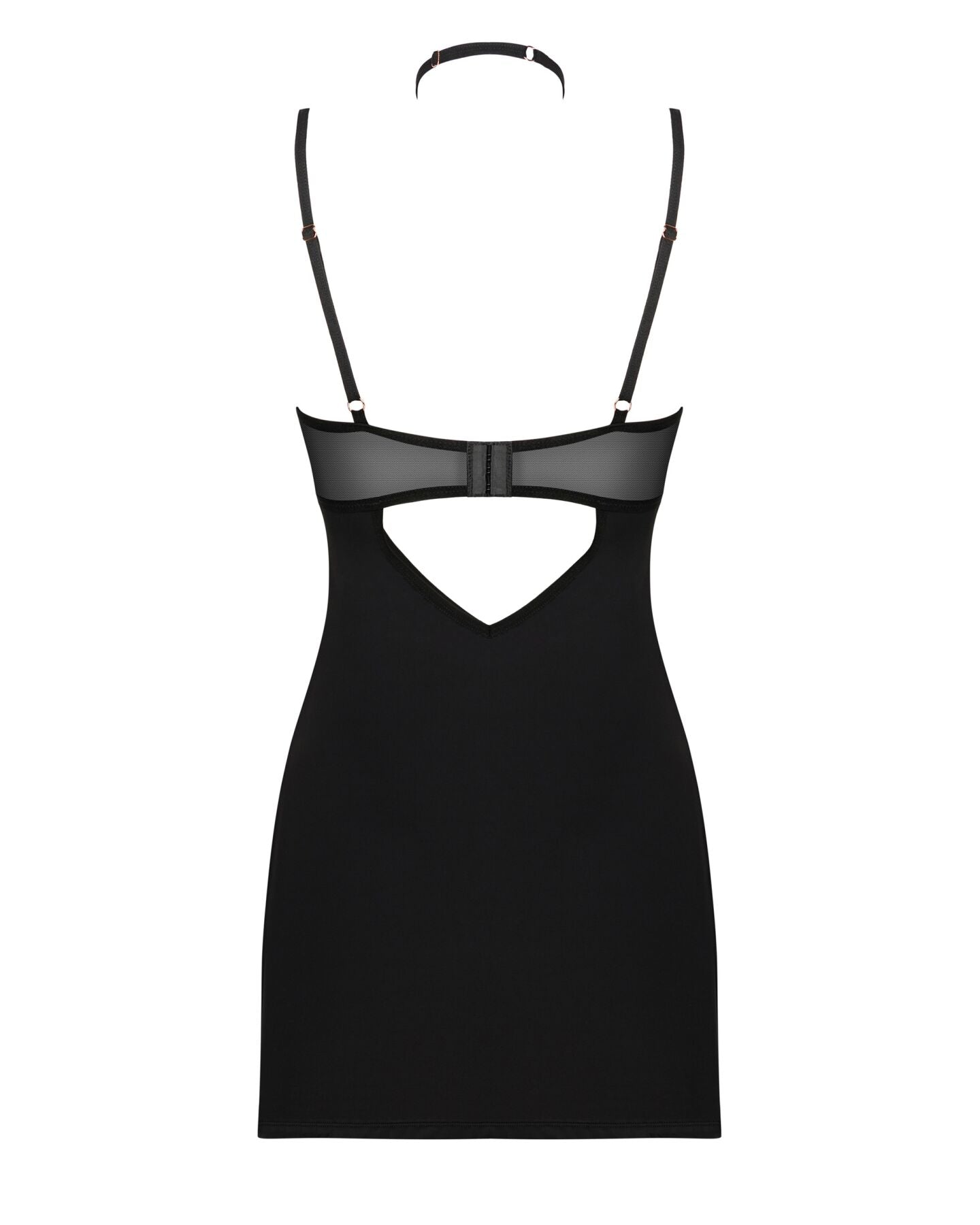 (SALE) Сорочка Obsessive Selinne chemise & thong XS/S Black, стрінги, подвійні бретелі