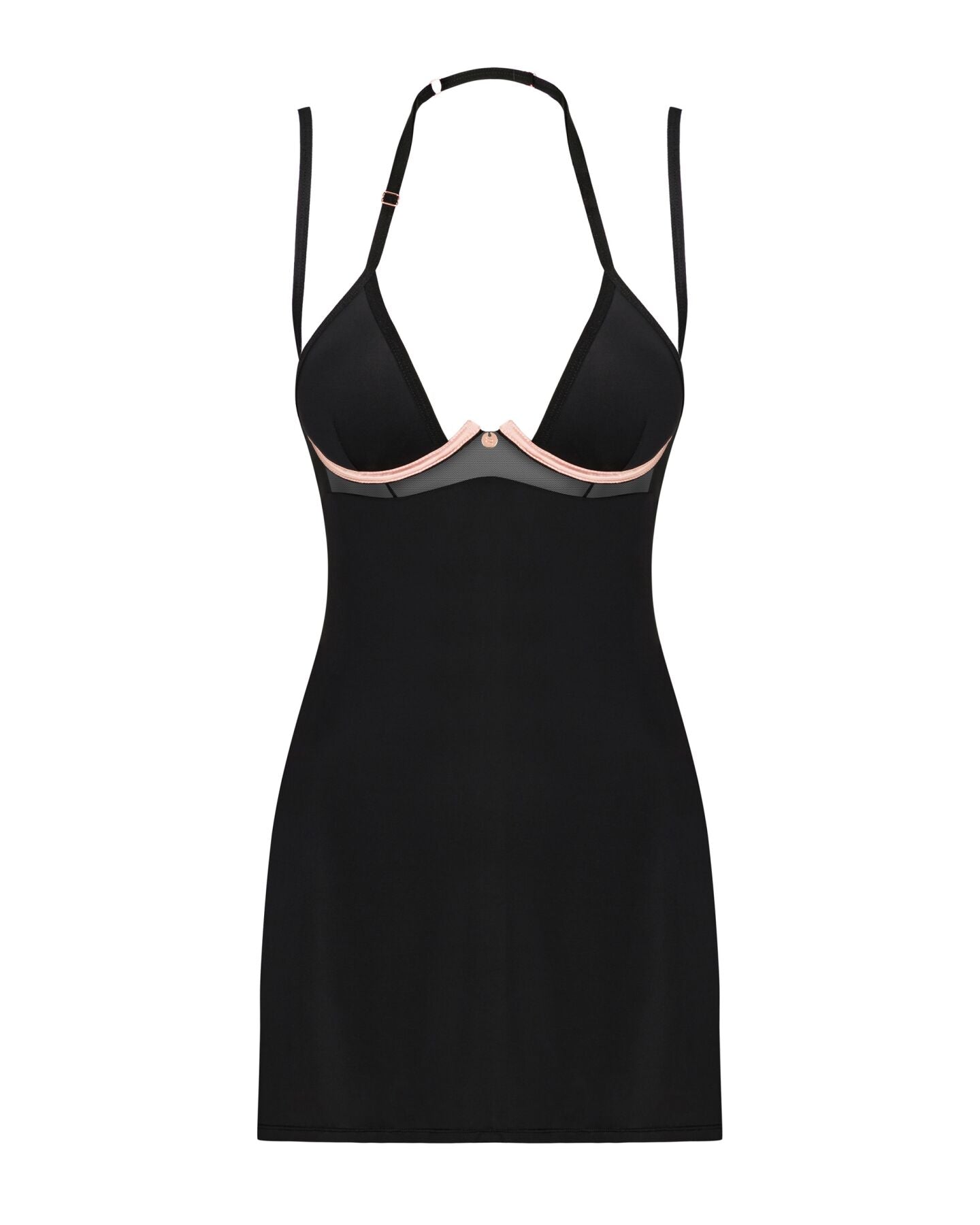 (SALE) Сорочка Obsessive Selinne chemise & thong XS/S Black, стрінги, подвійні бретелі