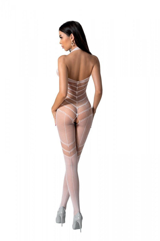 Бодістокінг з плетінням на животику Passion BS100 One Size, white, декоративний шов, з доступом