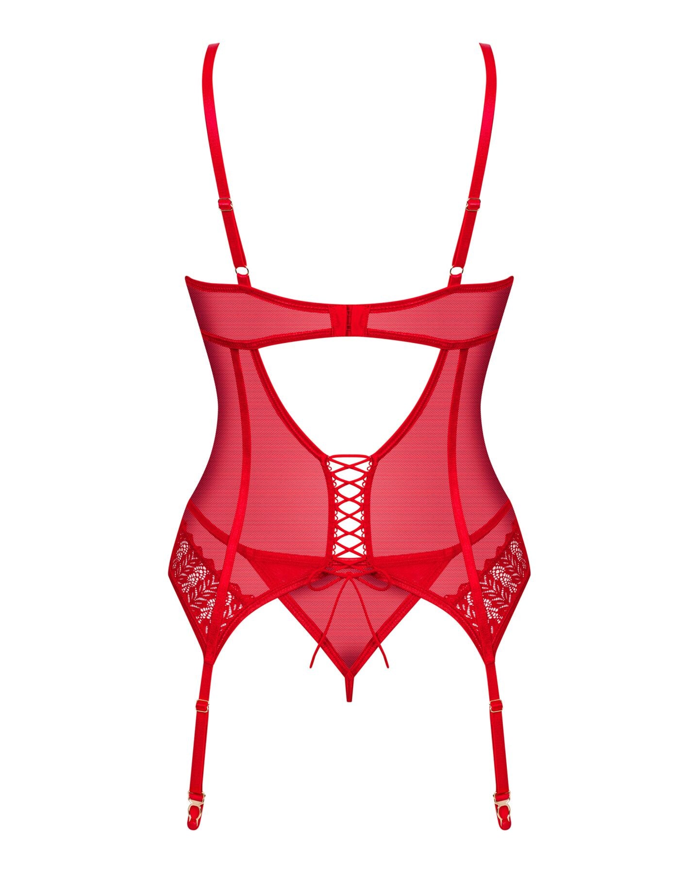 Комплект корсет та стрінги Obsessive Ingridia corset & thong M/L, червоний