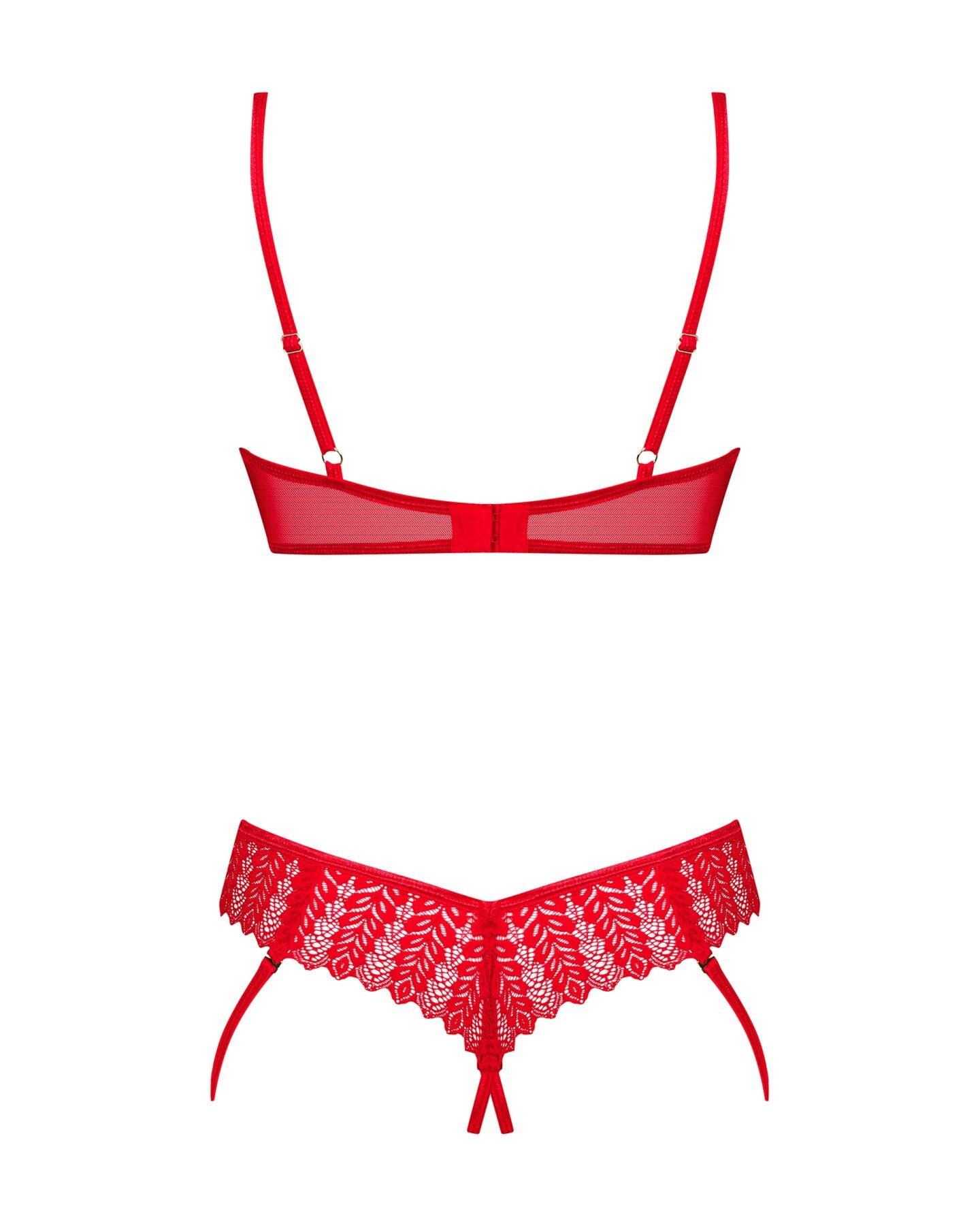 Комплект Obsessive Ingridia 2-pcs crotchless set XS/S, червоний, з доступом, відкриті груди
