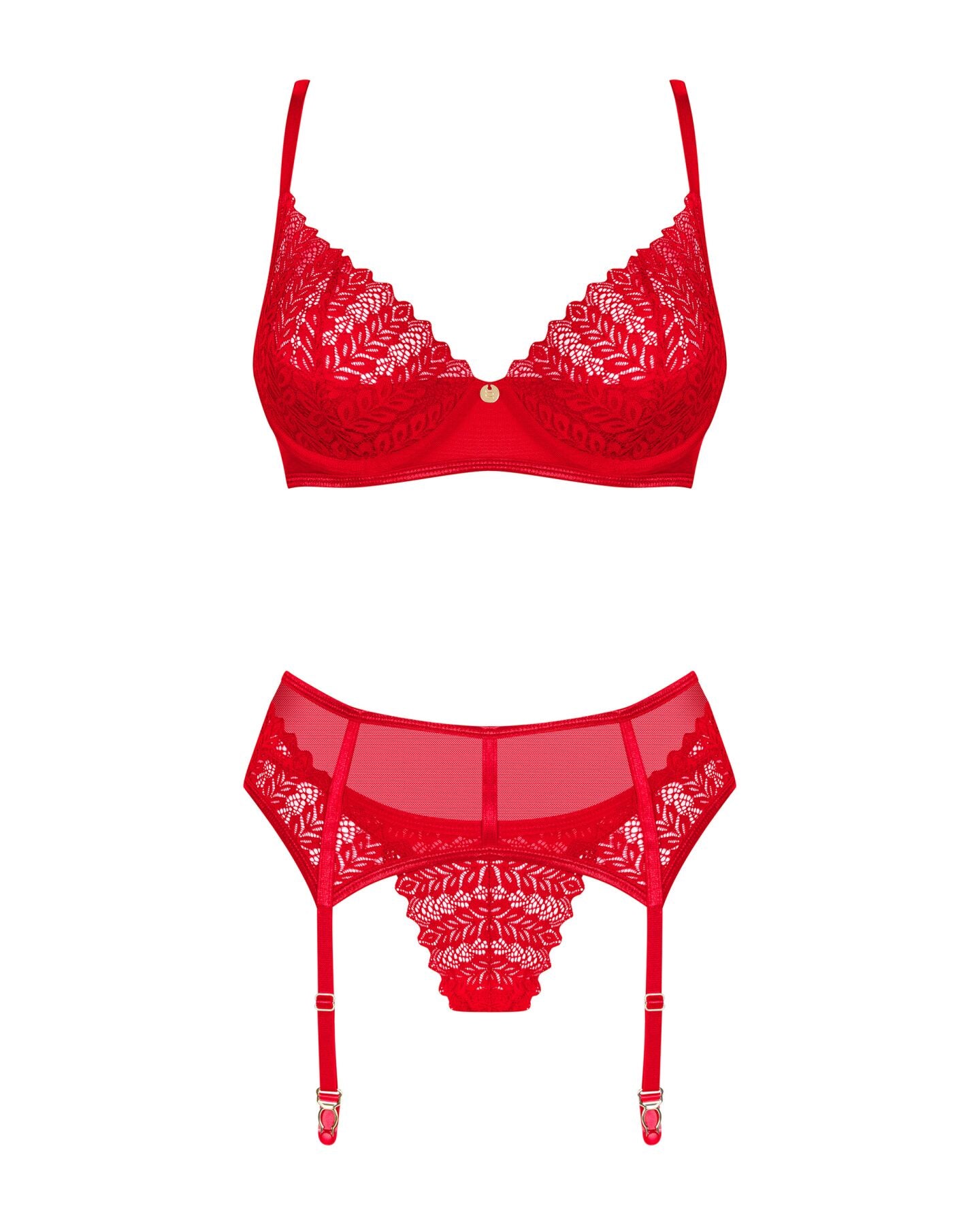 Комплект Obsessive Ingridia 3-pcs set XS/S, червоний, бюстгальтер, стрінги, пояс