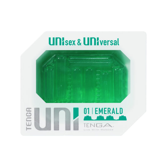 Унісекс-стимулятор Tenga UNI Emerald, зелений, з геометричним рельєфом, лубрикант у комплекті