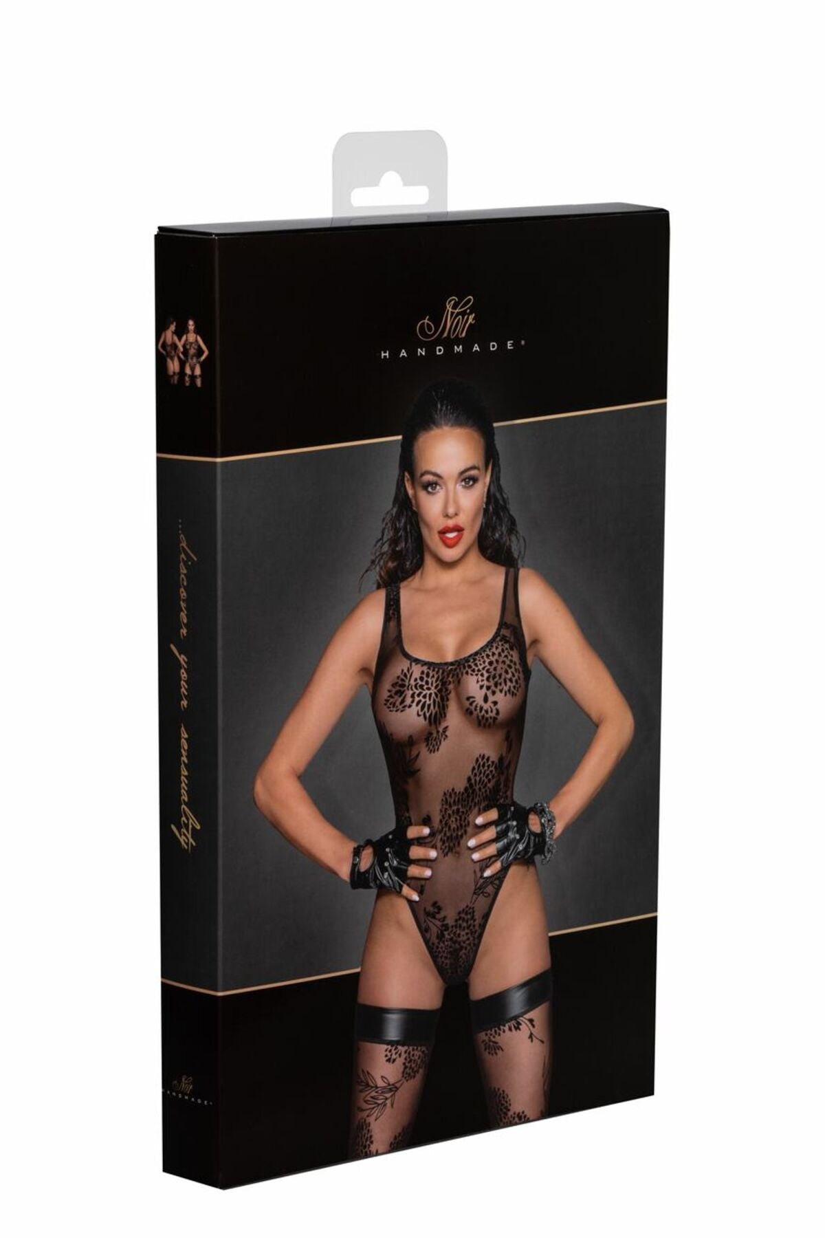 Боді Noir Handmade F242 Tulle body with patterned flock embroidery, XL